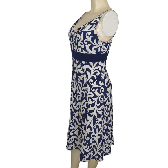 Ann Taylor Silk Slip Dress Blue White Sleeveless V-Neck Spaghetti strap Summer 4 - Picture 6 of 16